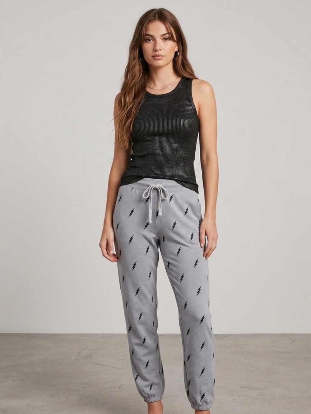 NWOT Express Lightning Bolt Sweatpants High Rise Gray Black Lounge Joggers Small